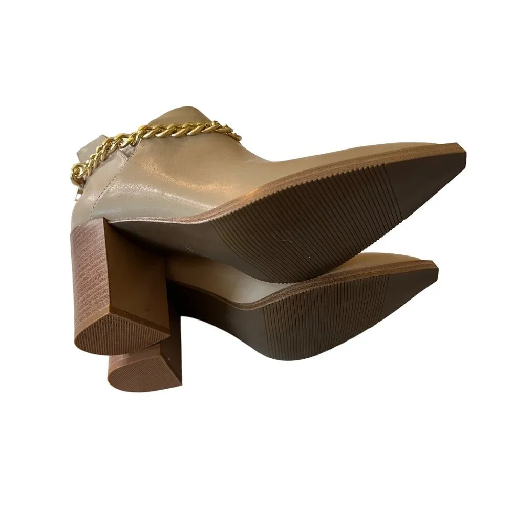 Women's Cutout Ankle‎ Booties Boots With Gold Chain Almond Toe Western Style
